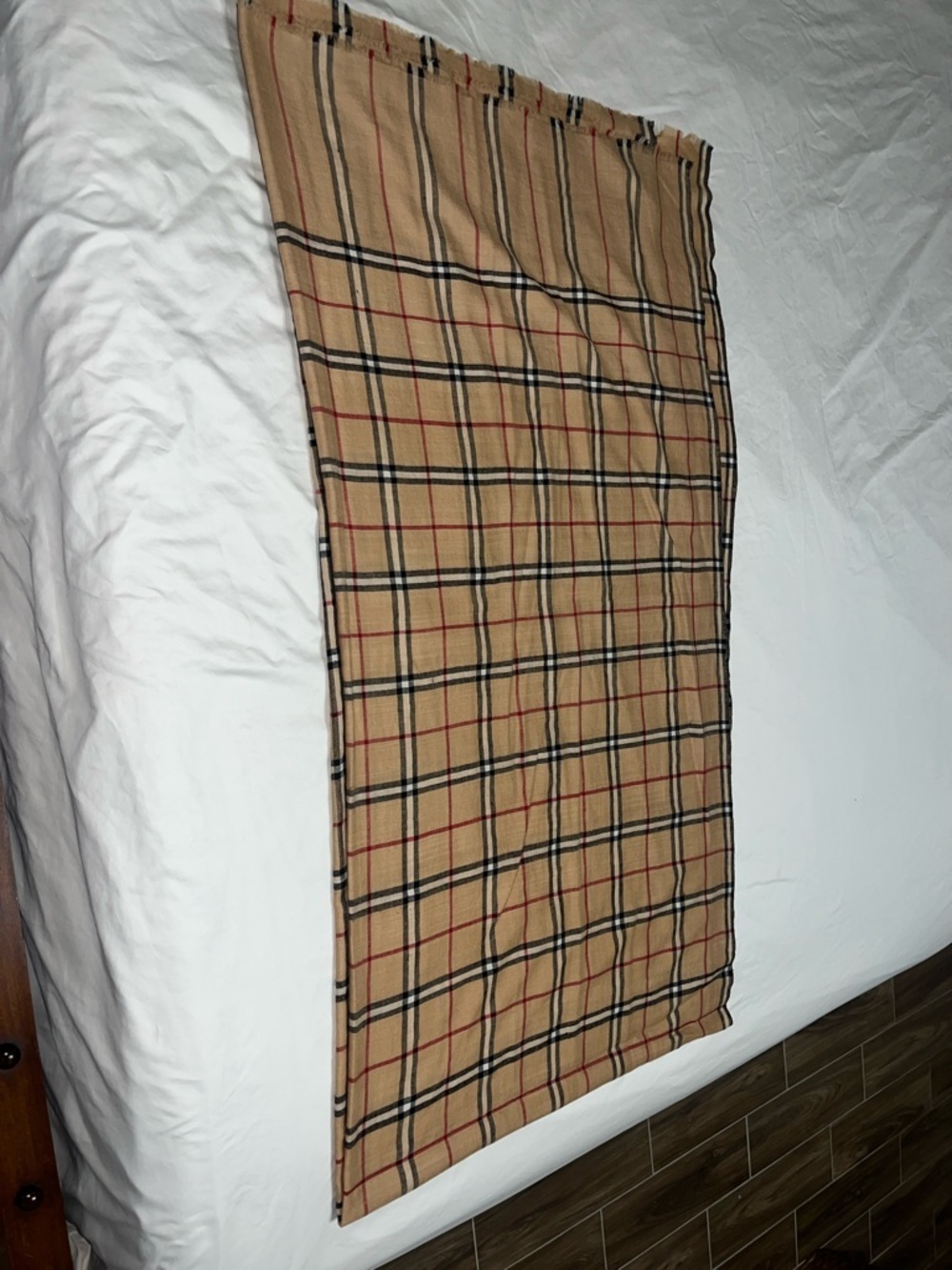 100% Cashmere Made in India Beige Plaid Lightweight Wrap Outstanding - Picture 6 of 10